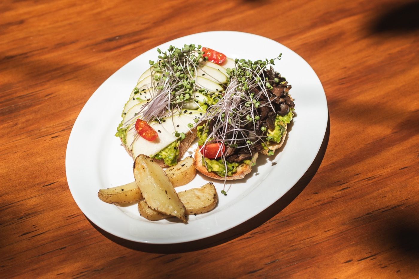 Avocado & black bean toast with potatoes